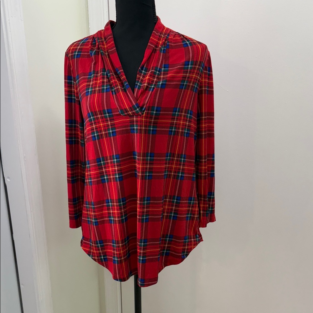 Elegant Red Plaid Women's Blouse